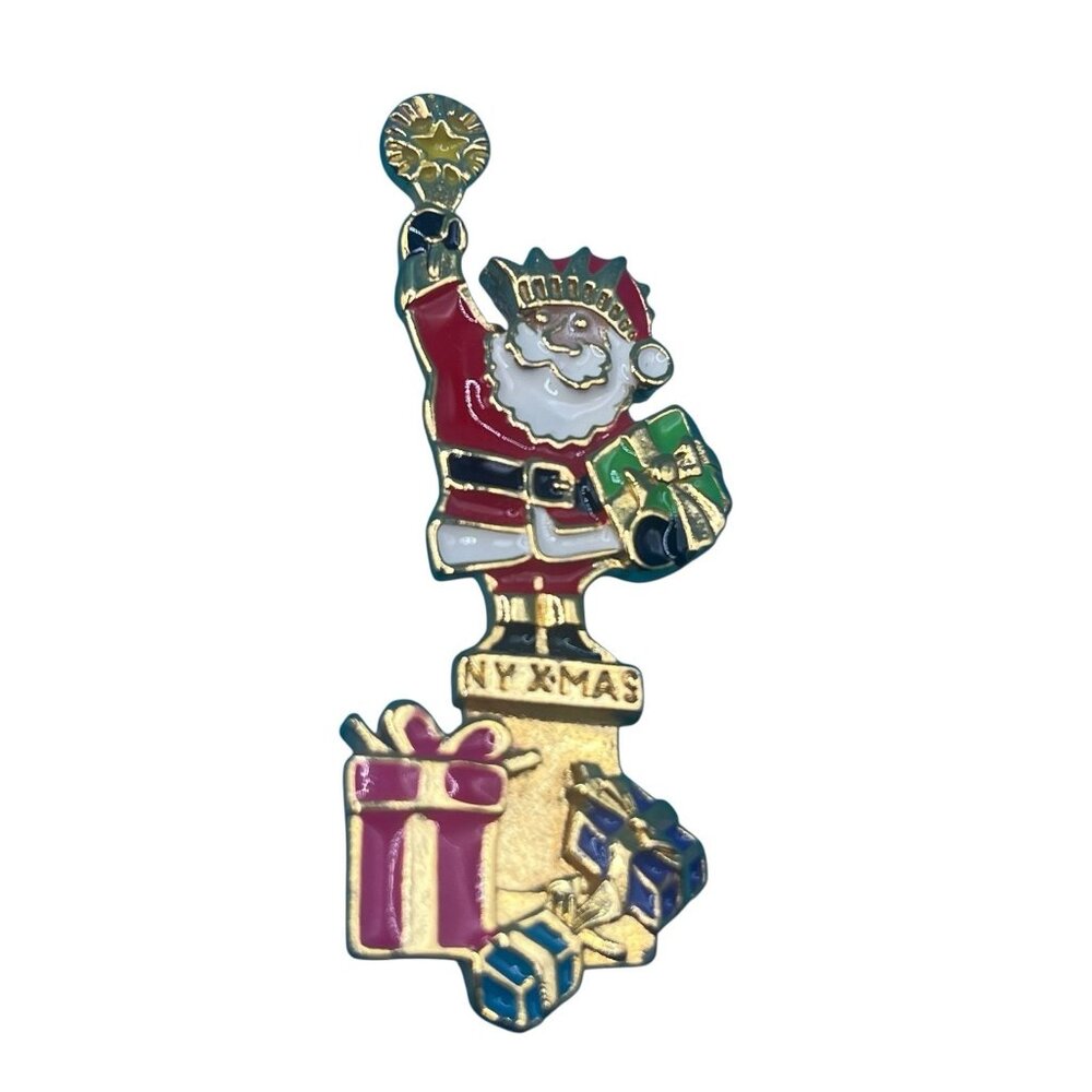 Edgar Berebi Santa Statue of Liberty Christmas Pin Brooch Enamel NYC Vintage